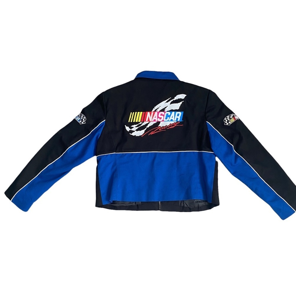 Rare NASCAR Racing Jacket Coat Patches Black And Blue JH Design